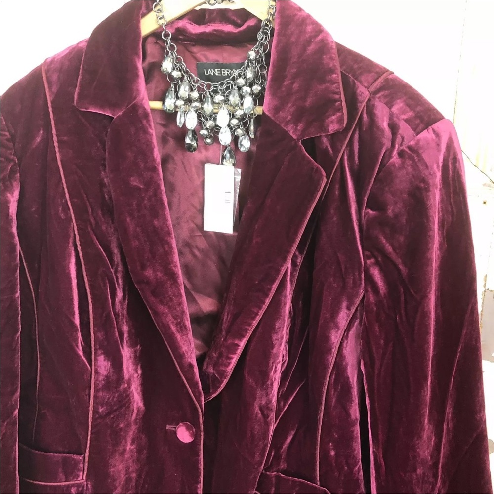 Lane Bryant Crushed Velvet blazer burgundy H - Picture 3 of 8